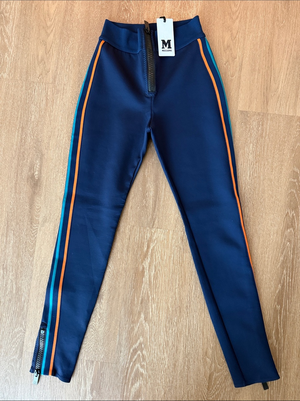 Missoni Womens Navy Leggings with Orange & Teal Side Stripes